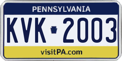 PA license plate KVK2003