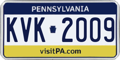PA license plate KVK2009