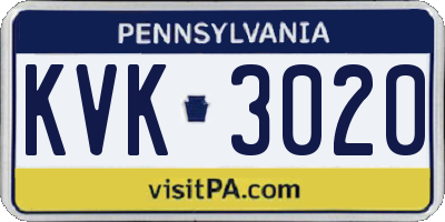 PA license plate KVK3020
