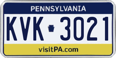 PA license plate KVK3021