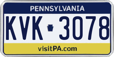 PA license plate KVK3078
