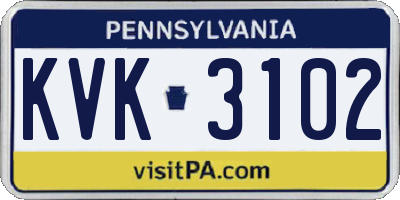 PA license plate KVK3102