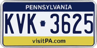 PA license plate KVK3625
