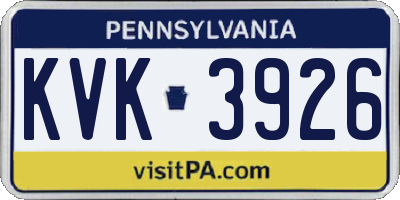 PA license plate KVK3926