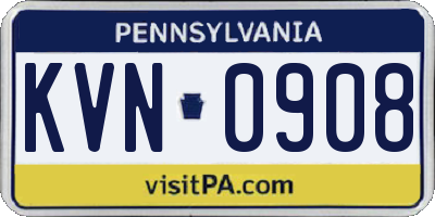 PA license plate KVN0908