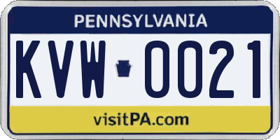 PA license plate KVW0021