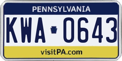 PA license plate KWA0643