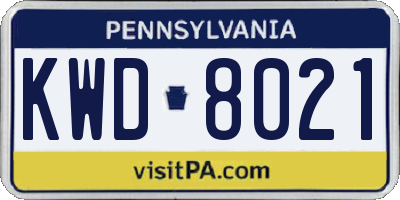 PA license plate KWD8021