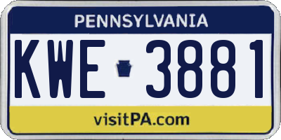 PA license plate KWE3881