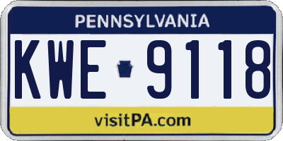 PA license plate KWE9118