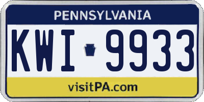 PA license plate KWI9933