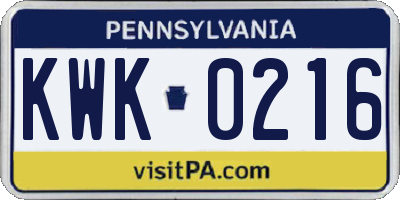 PA license plate KWK0216