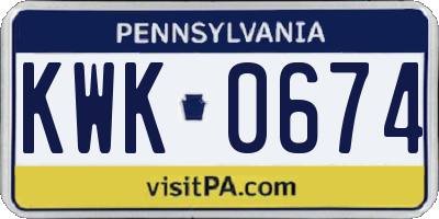 PA license plate KWK0674