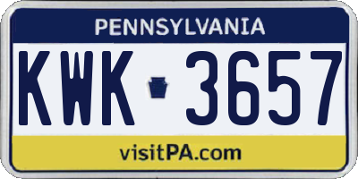 PA license plate KWK3657