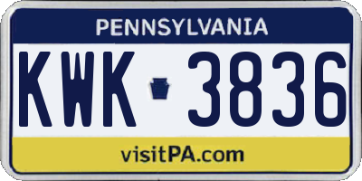 PA license plate KWK3836