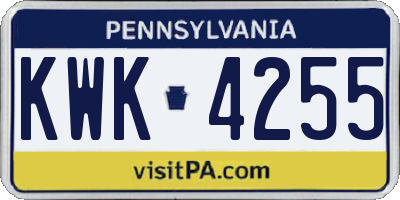 PA license plate KWK4255