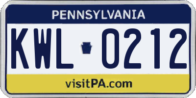 PA license plate KWL0212