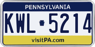 PA license plate KWL5214
