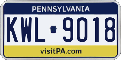 PA license plate KWL9018