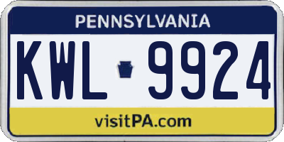 PA license plate KWL9924