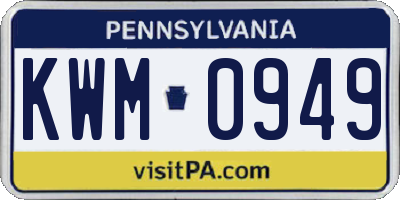 PA license plate KWM0949