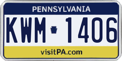 PA license plate KWM1406