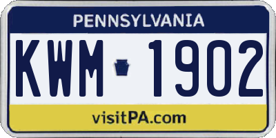 PA license plate KWM1902