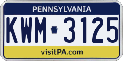 PA license plate KWM3125