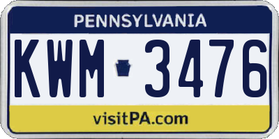 PA license plate KWM3476