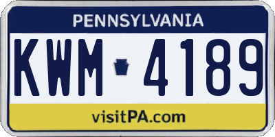 PA license plate KWM4189