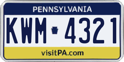 PA license plate KWM4321