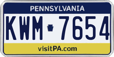 PA license plate KWM7654