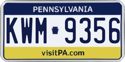 PA license plate KWM9356