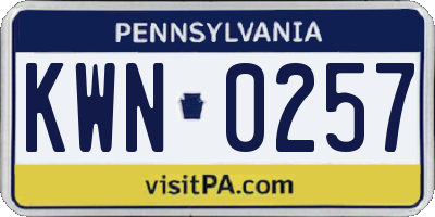 PA license plate KWN0257