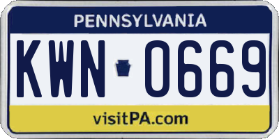 PA license plate KWN0669