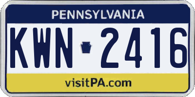PA license plate KWN2416