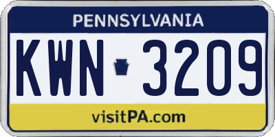 PA license plate KWN3209