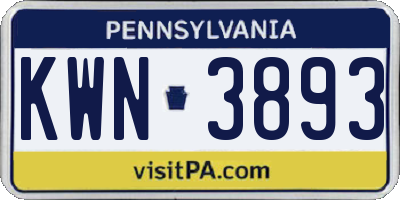 PA license plate KWN3893