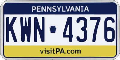 PA license plate KWN4376