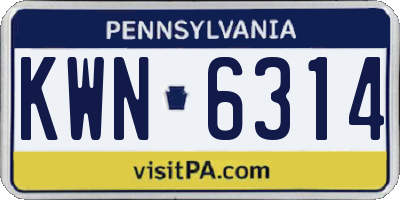 PA license plate KWN6314