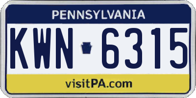 PA license plate KWN6315