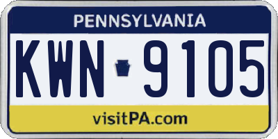 PA license plate KWN9105