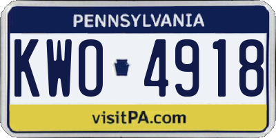 PA license plate KWO4918