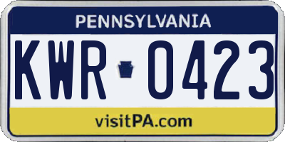 PA license plate KWR0423