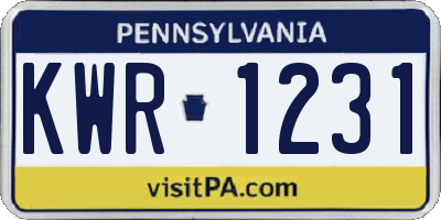 PA license plate KWR1231