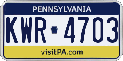PA license plate KWR4703