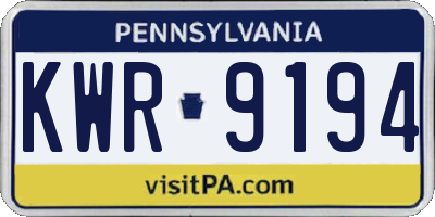 PA license plate KWR9194