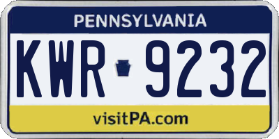 PA license plate KWR9232