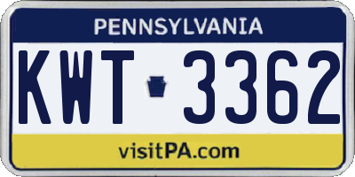 PA license plate KWT3362