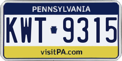 PA license plate KWT9315